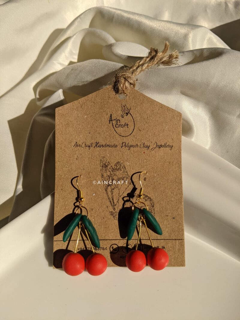 Red Cherry Drop Earrings - Image 4