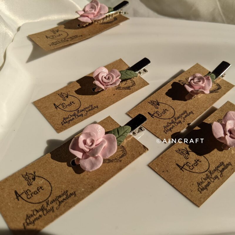 Handmade Baby Pink Roses Hair Clip