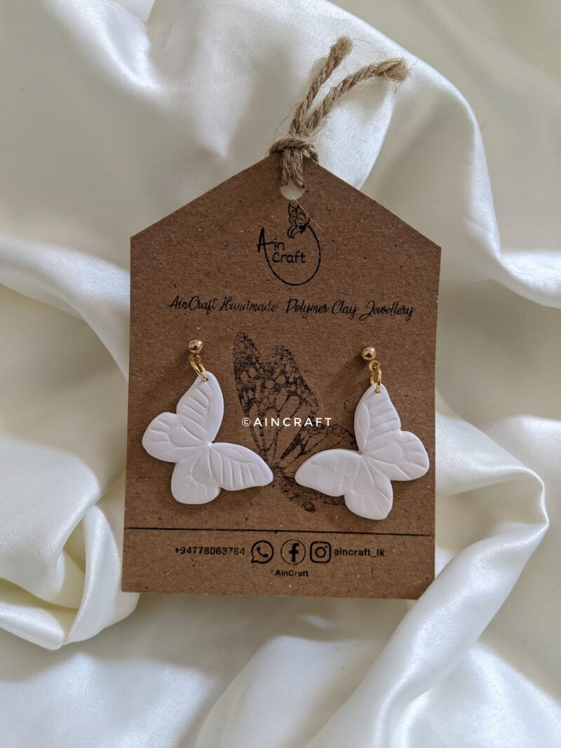 White Butterfly Drop Earrings - Image 2