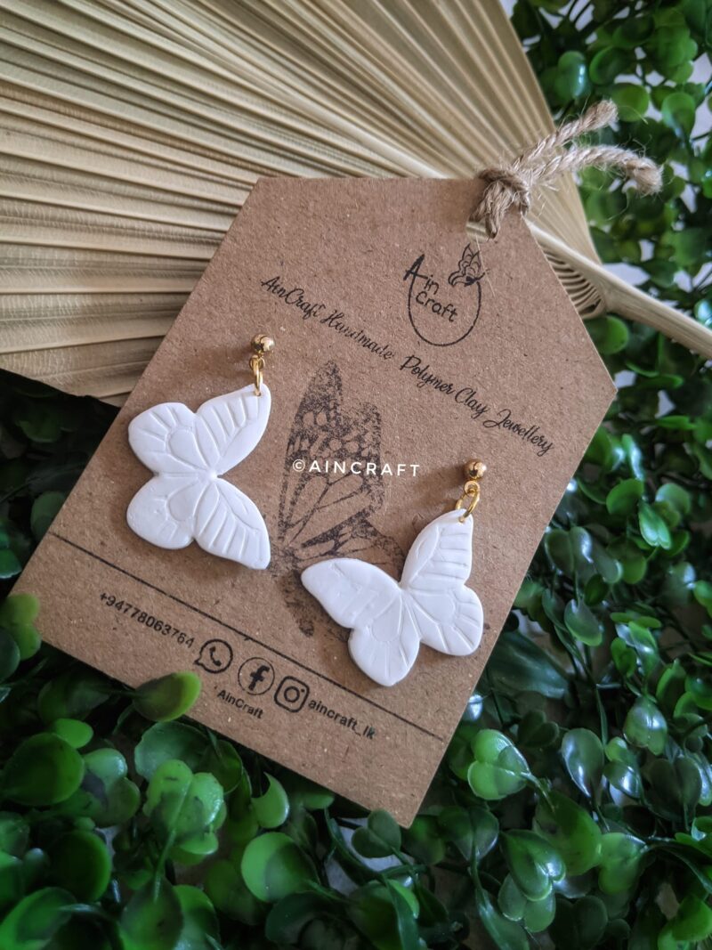White Butterfly Drop Earrings