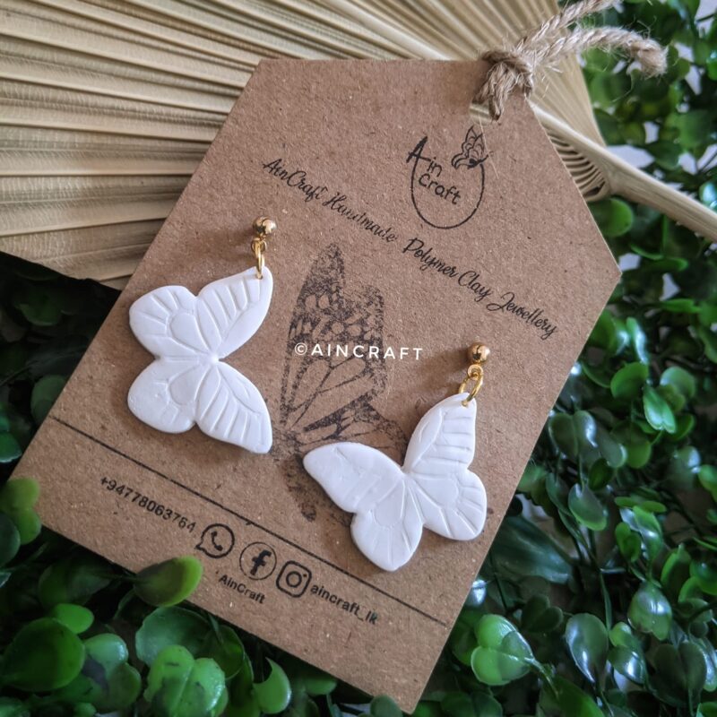White Butterfly Drop Earrings