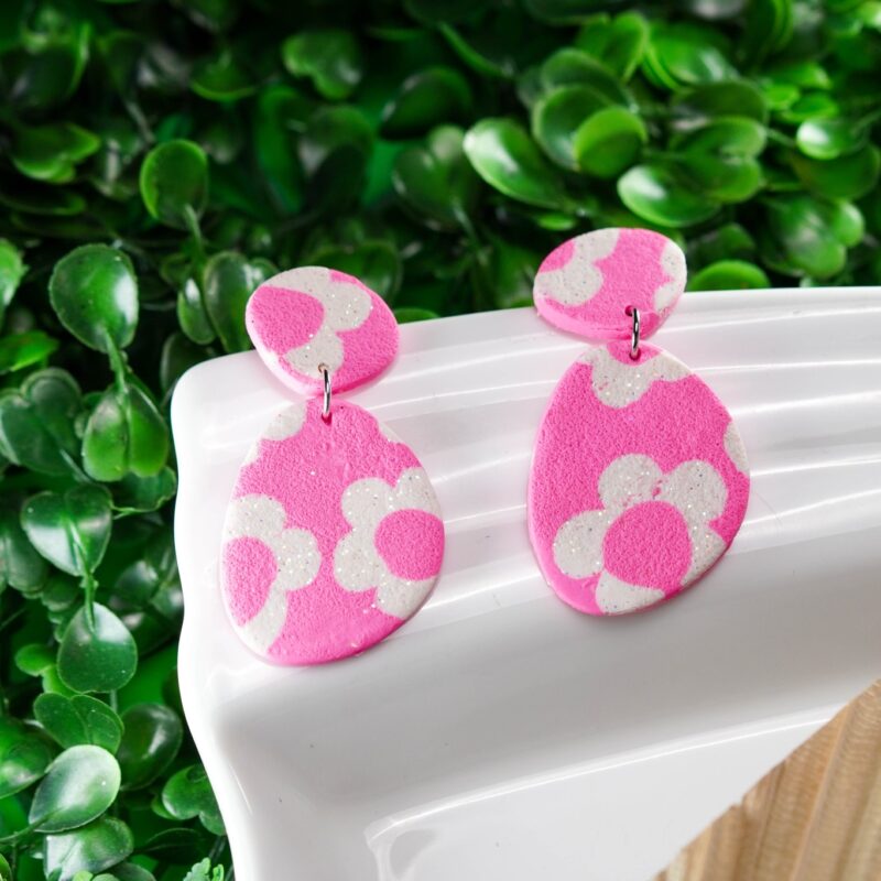 Pink & White Mixed Flower Statement Drop Earrings