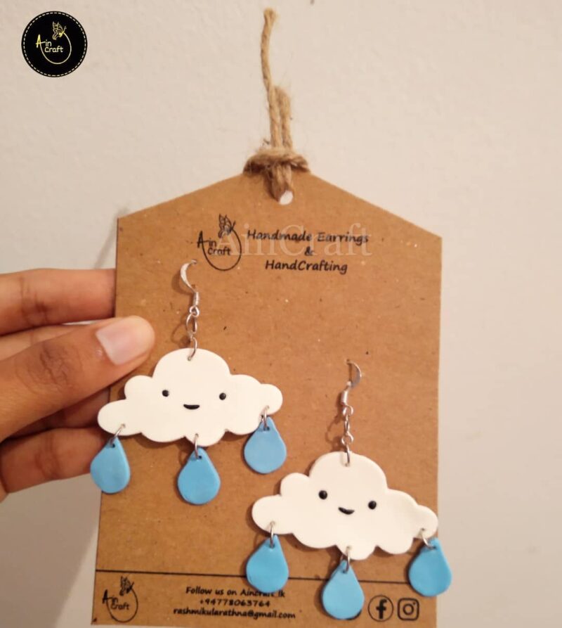 Cute Smiling Cloud with Raindrop Earrings - Image 2