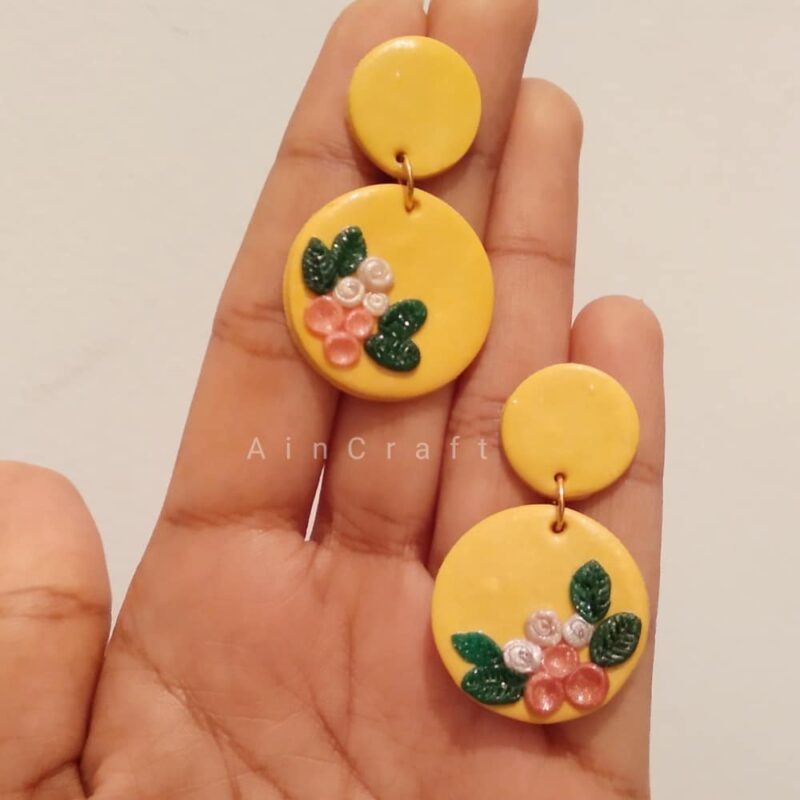 Yellow Drop Earrings with Mini Flowers