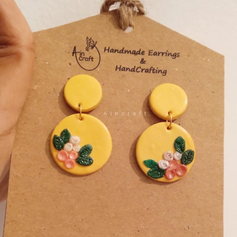 Yellow Drop Earrings with Mini Flowers - Image 2
