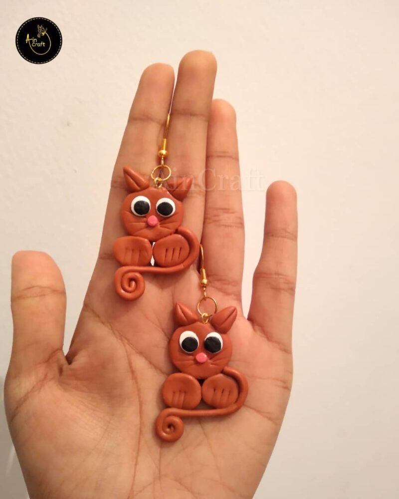 Brown Cute Cat Drop Earrings - Image 2