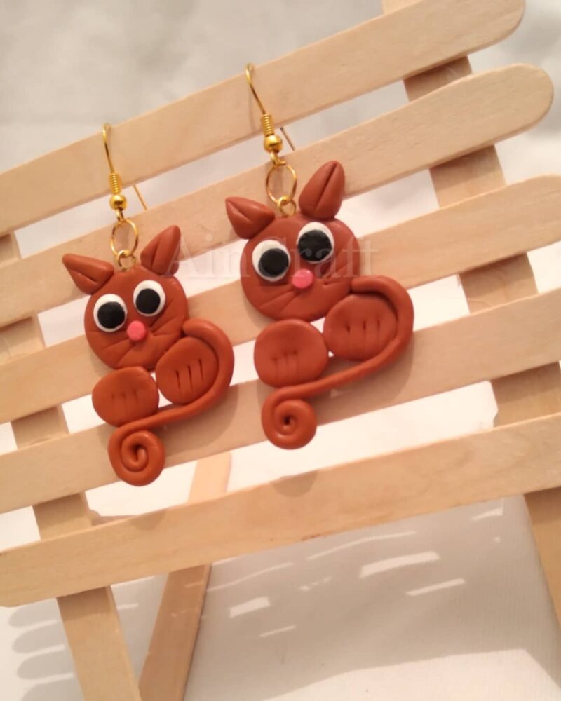 Brown Cute Cat Drop Earrings