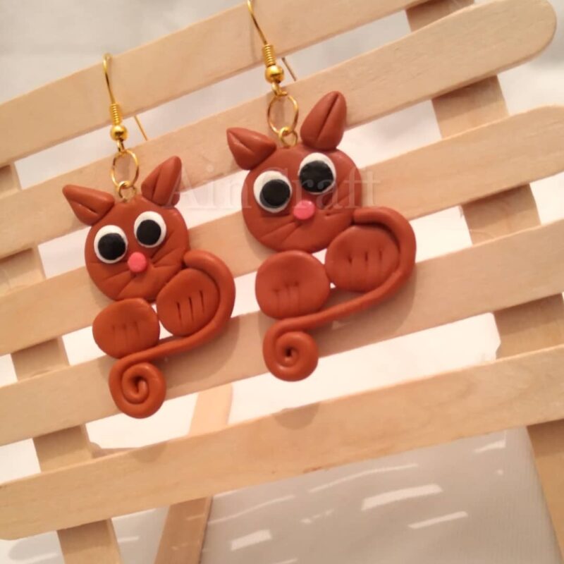 Brown Cute Cat Drop Earrings