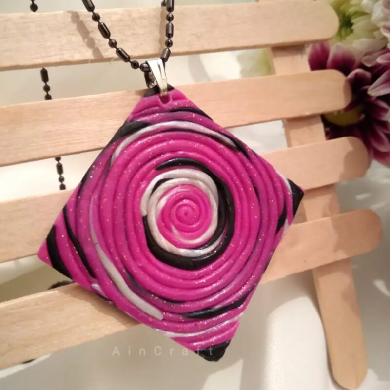 Pink & Black Spiral Pendant Necklace