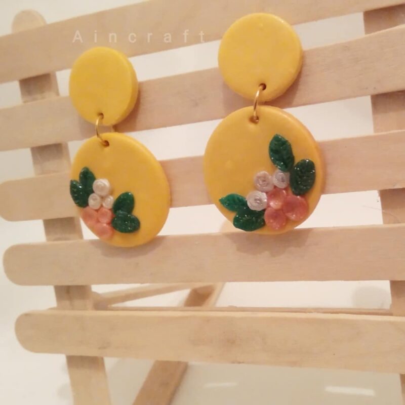 Yellow Drop Earrings with Mini Flowers - Image 3