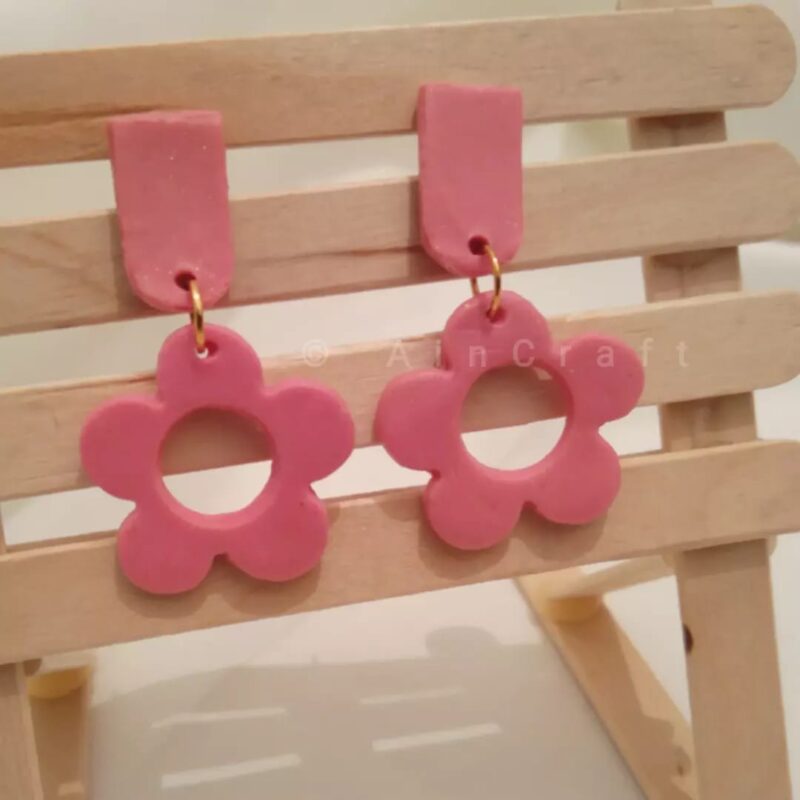 Pink Flower Drop Earrings - Image 2