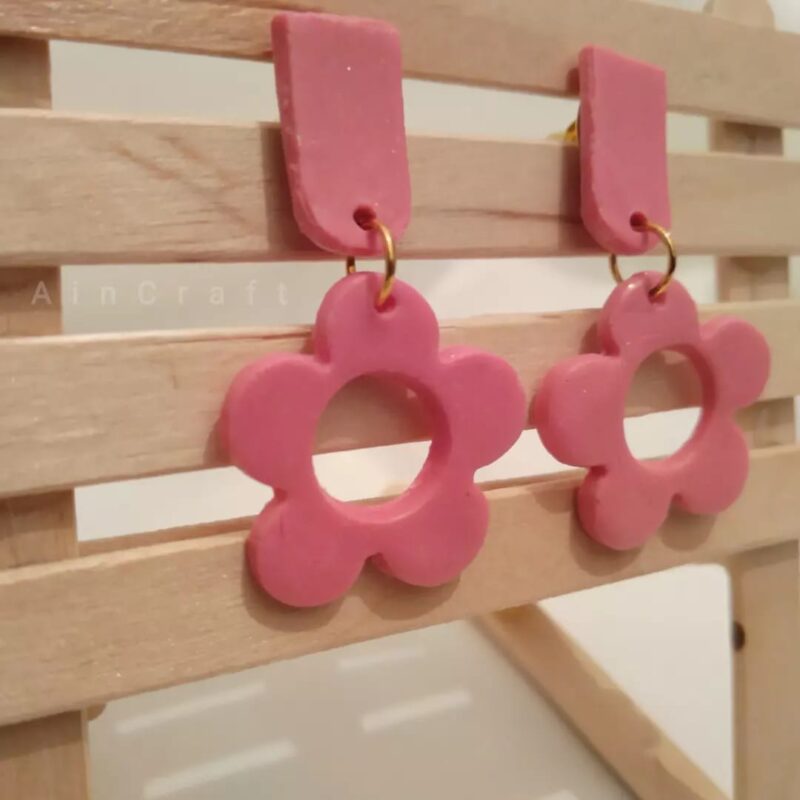 Pink Flower Drop Earrings