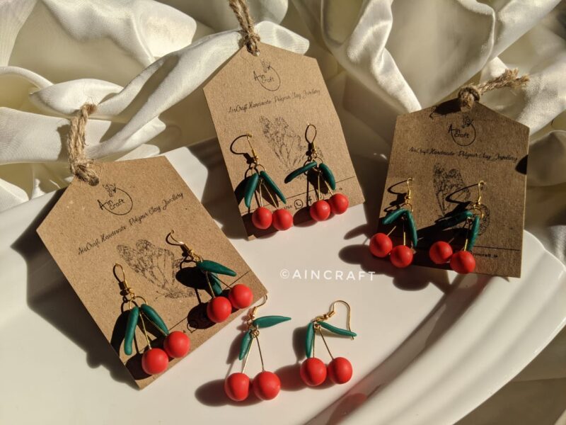 Red Cherry Drop Earrings - Image 2