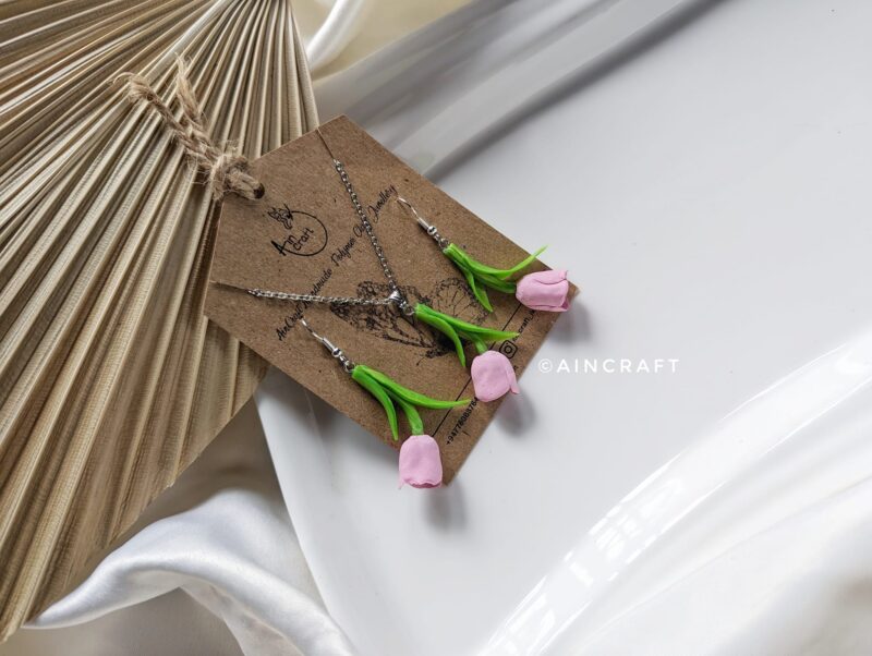 Tulip flower jewellery set - Image 3