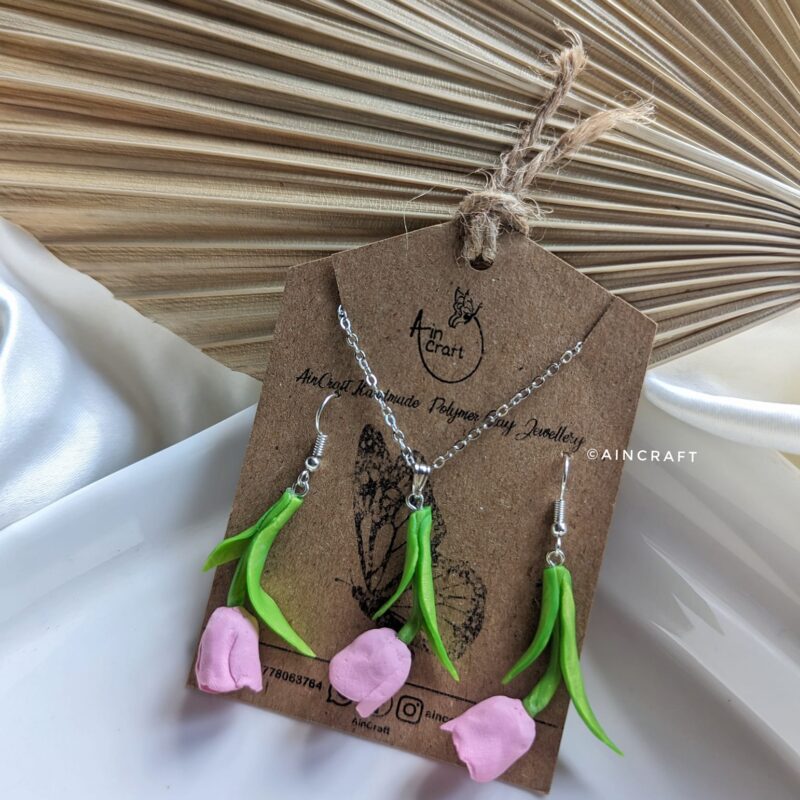 Tulip flower jewellery set