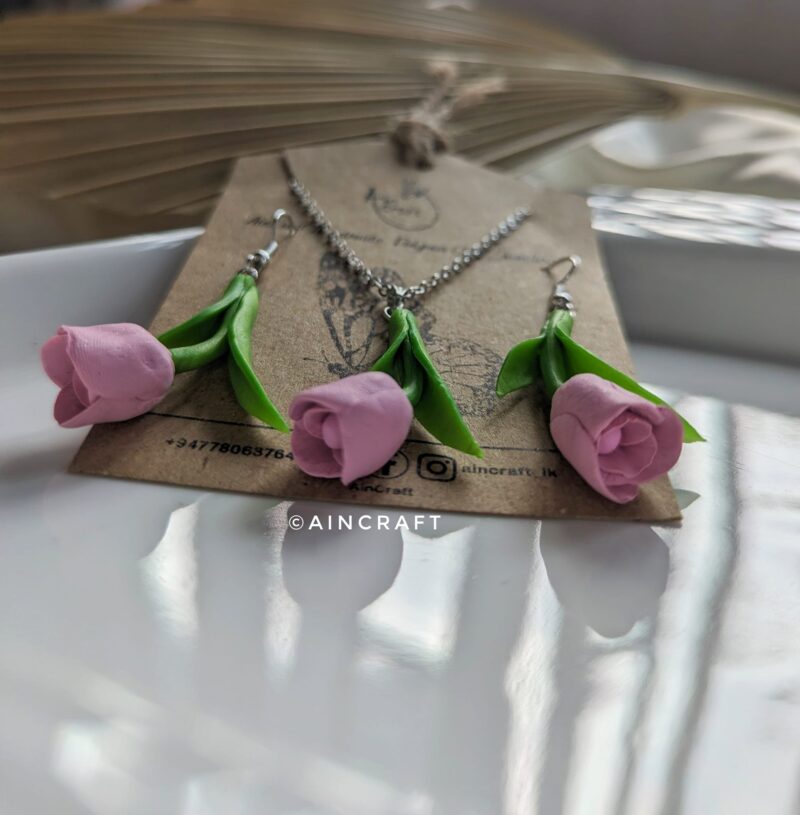 Tulip flower jewellery set - Image 4